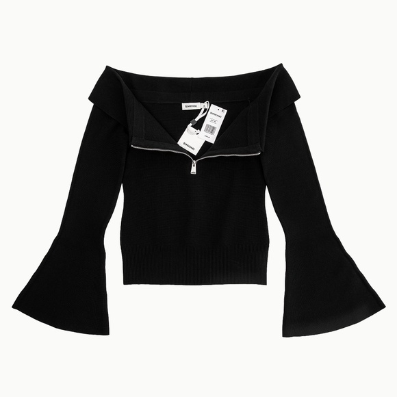NWT SIMKHAI Rebecka Off Shoulder Knit Top in Black Sweater $395 - Size XS - Picture 6 of 10